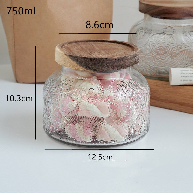 Begonia Relief Glass Jar – Bamboo or Acacia Lid