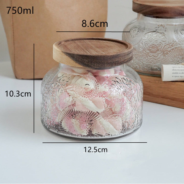 Begonia Relief Glass Jar – Bamboo or Acacia Lid