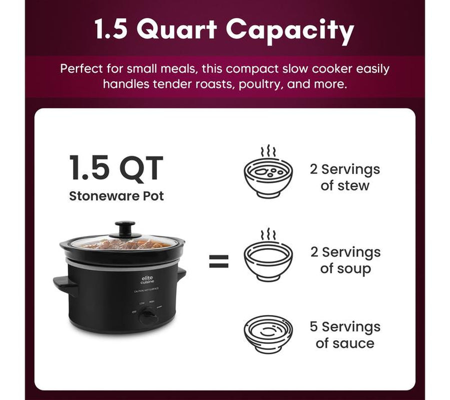 Elite Cuisine 1.5‑Qt Mini Slow Cooker