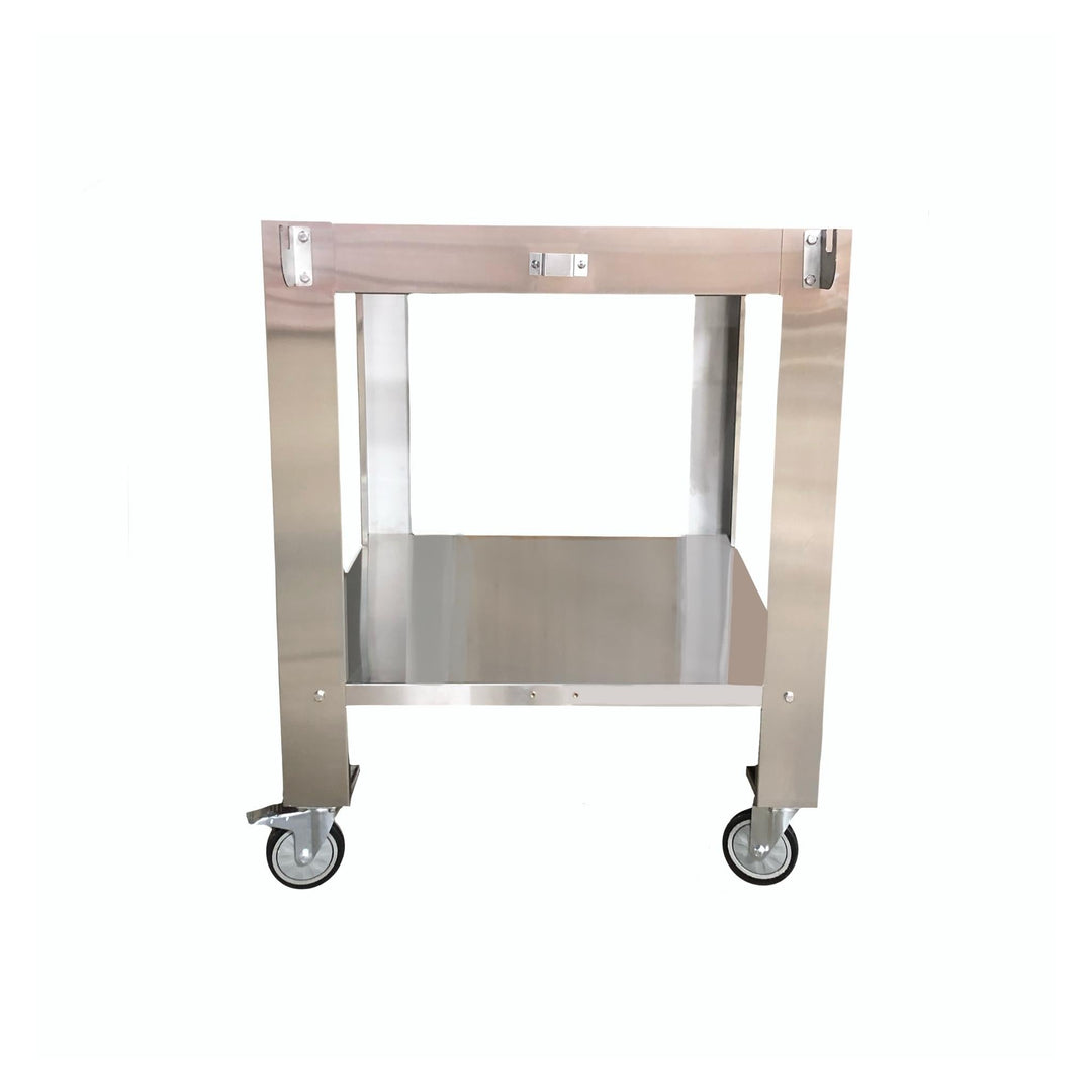 Stainless steel stand cart with open frame and four swivel caster wheels