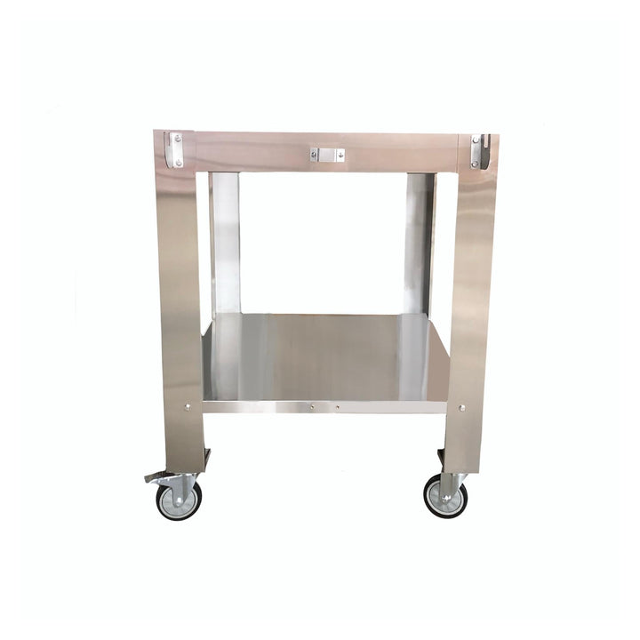 Stainless steel stand cart with open frame and four swivel caster wheels