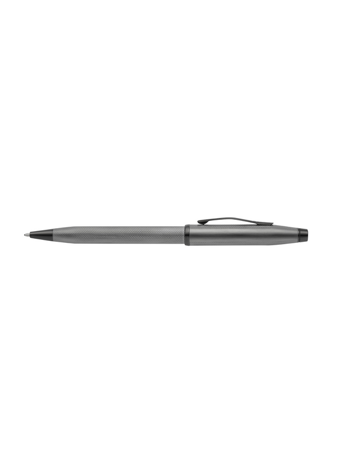 Slate gray ballpoint pen in profile with black pocket clip