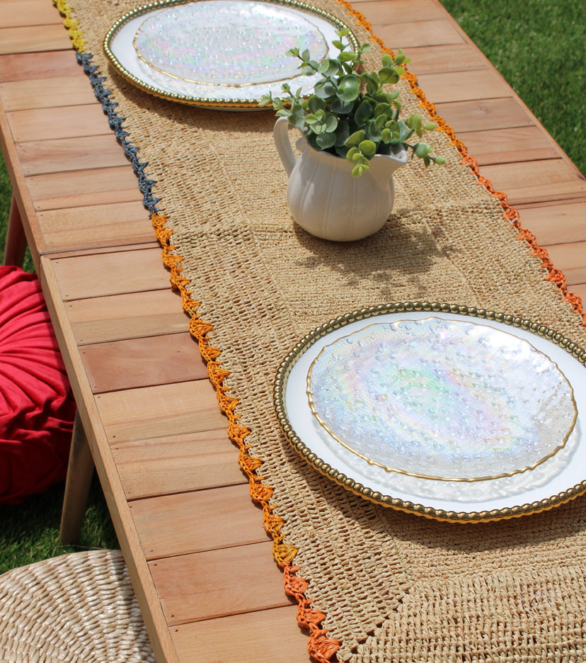 Aura Raffia Handwoven Multicolor Edge Table Runner