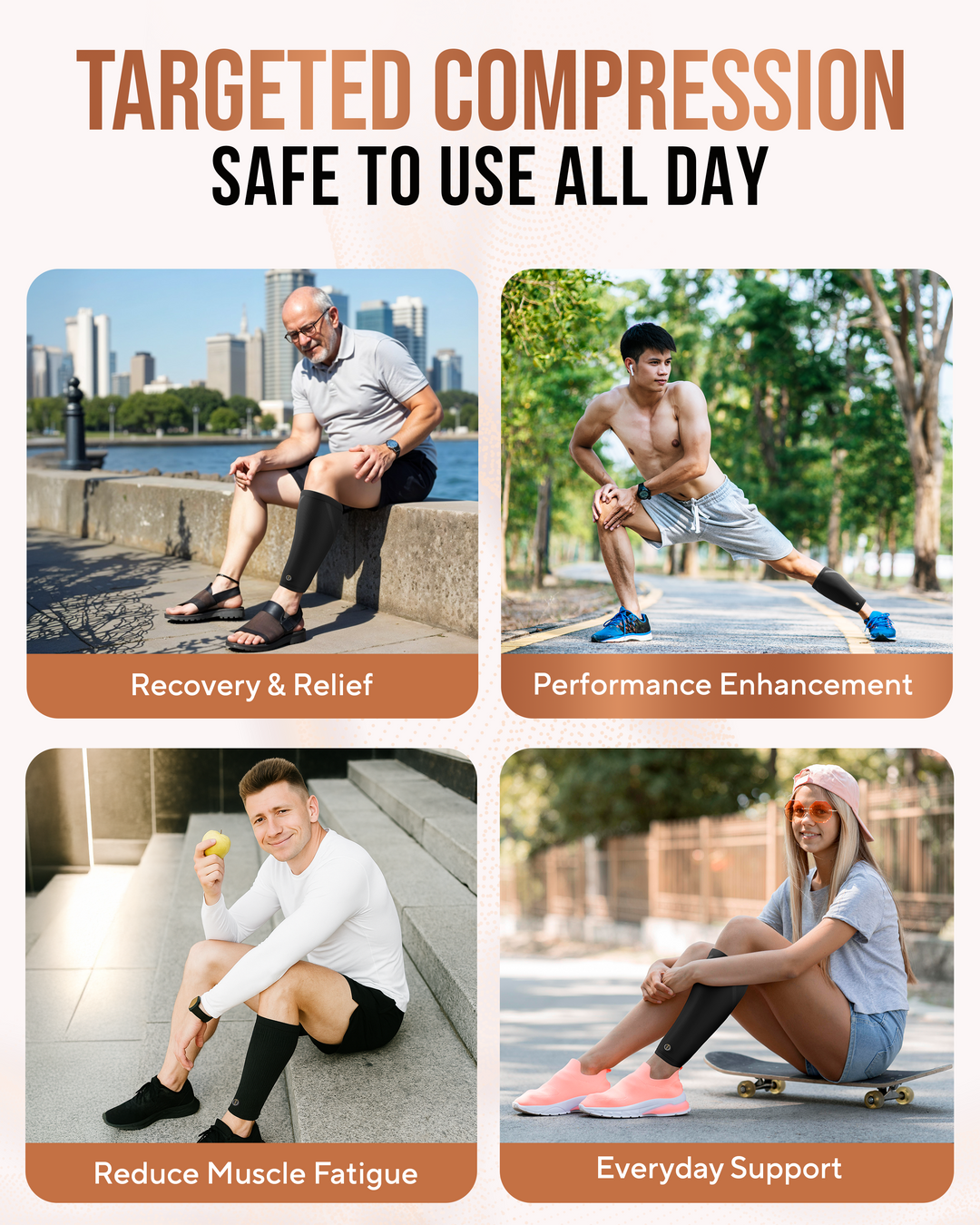 Black calf compression sleeves worn during recovery and exercise