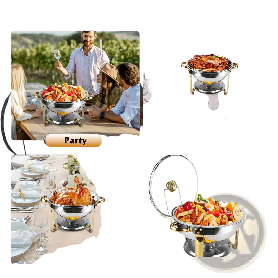 4pcs Round Chafing Dish Buffet Set 4.76qt Stainless Steel