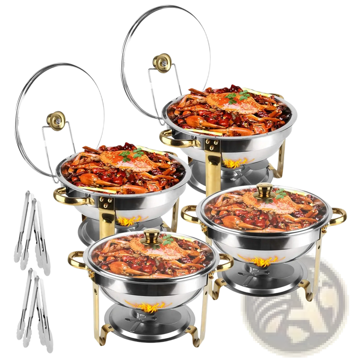 4pcs Round Chafing Dish Buffet Set 4.76qt Stainless Steel