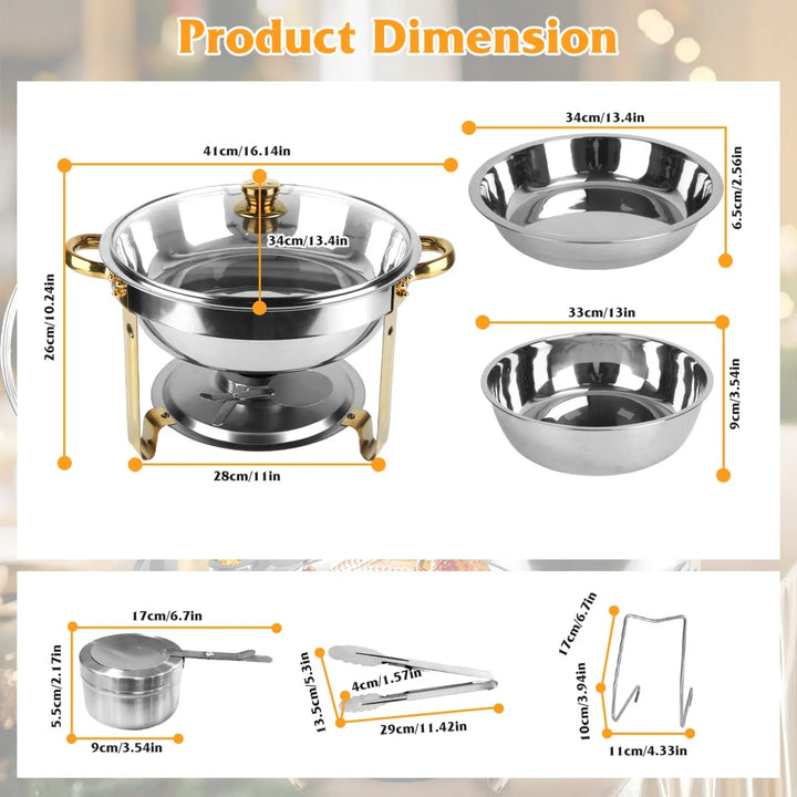 4pcs Round Chafing Dish Buffet Set 4.76qt Stainless Steel