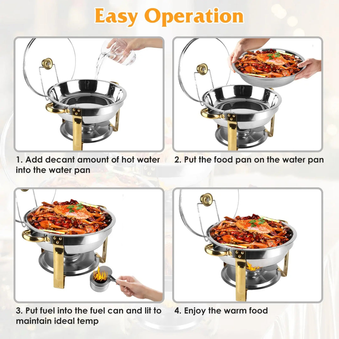 4pcs Round Chafing Dish Buffet Set 4.76qt Stainless Steel