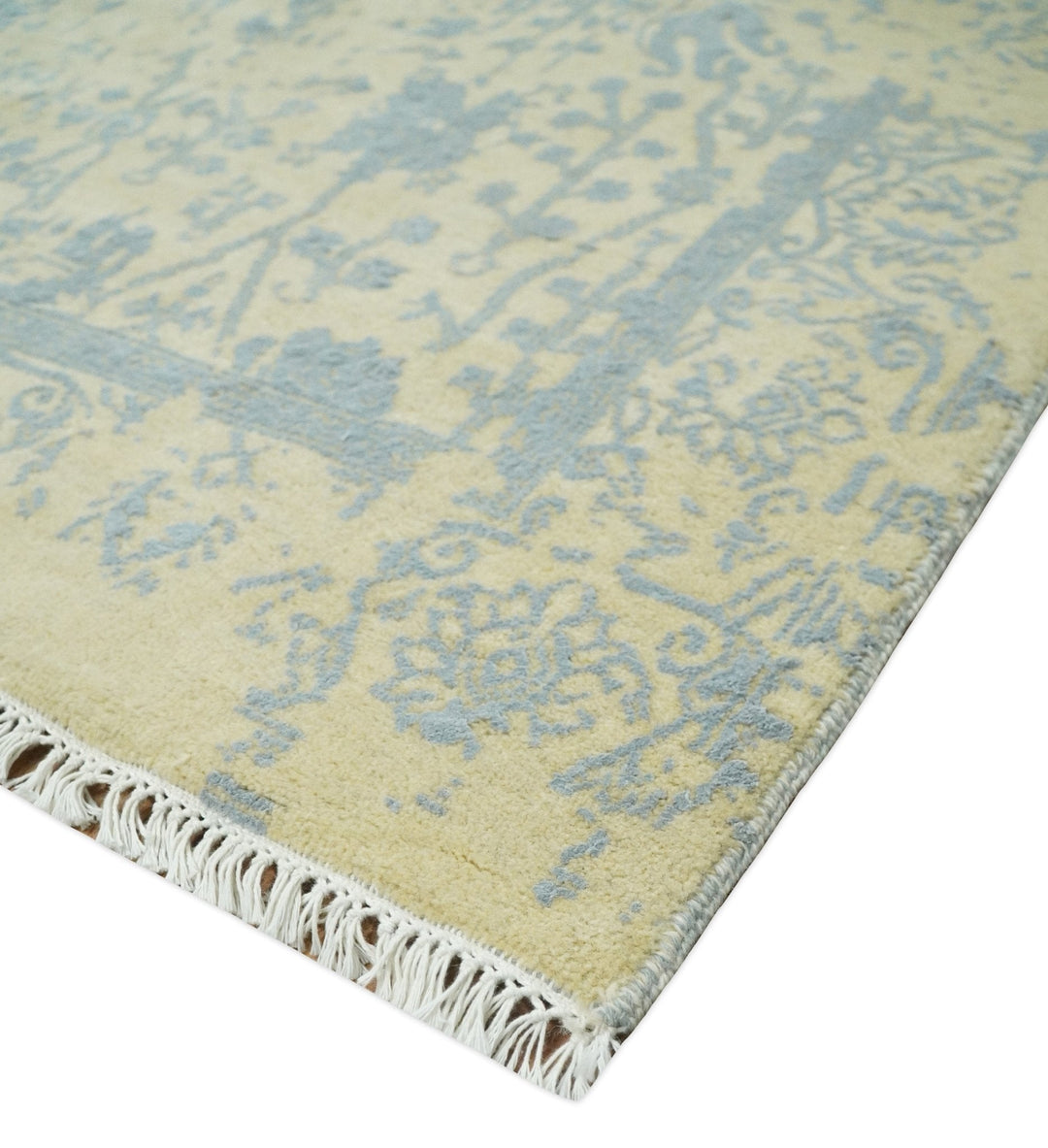 4x6 Fine Hand Knotted Gold and Silver Traditional Persian Style Antique Wool and Silk Rug
