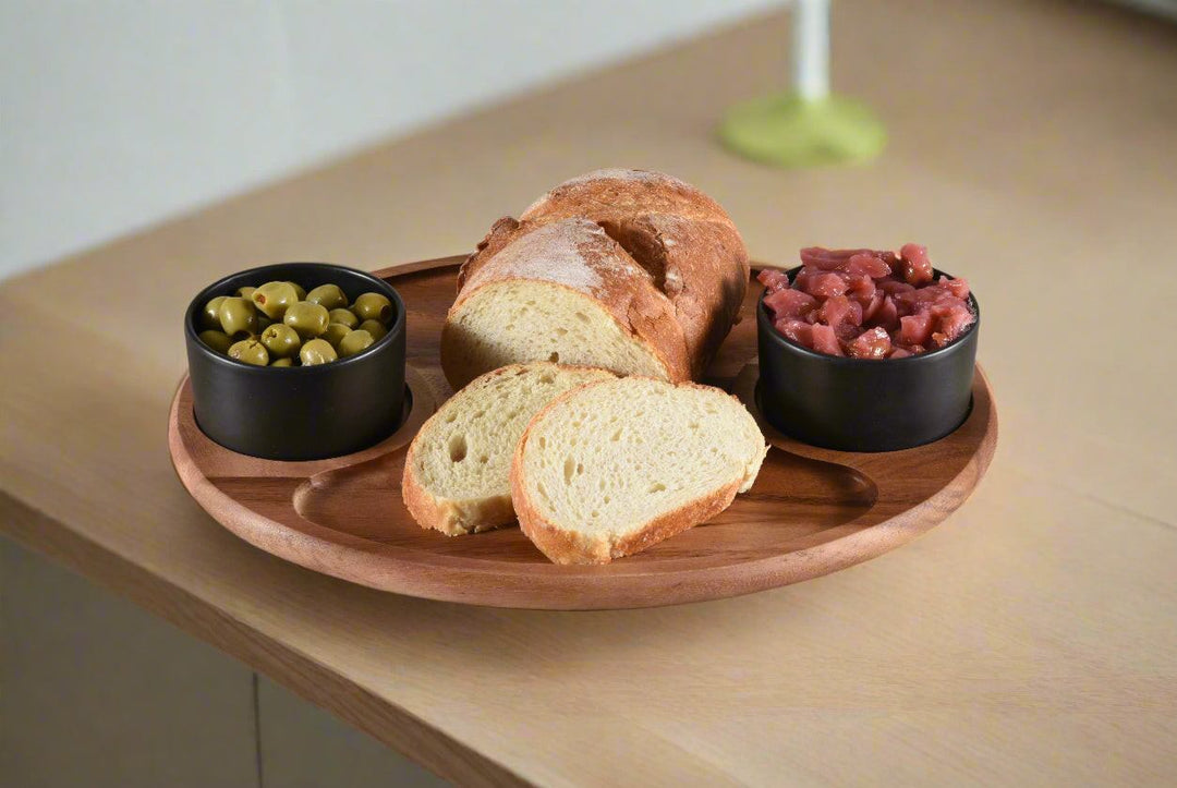 Charcuterie / Serving Tray w/ 2 Ceramic Bowls w/ Lids — Serving Tray, [material], Kalmar Home