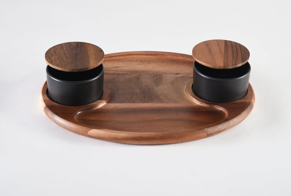 Charcuterie / Serving Tray w/ 2 Ceramic Bowls w/ Lids — Serving Tray, [material], Kalmar Home