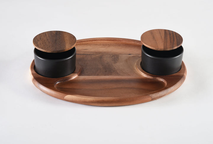 Charcuterie / Serving Tray w/ 2 Ceramic Bowls w/ Lids — Serving Tray, [material], Kalmar Home