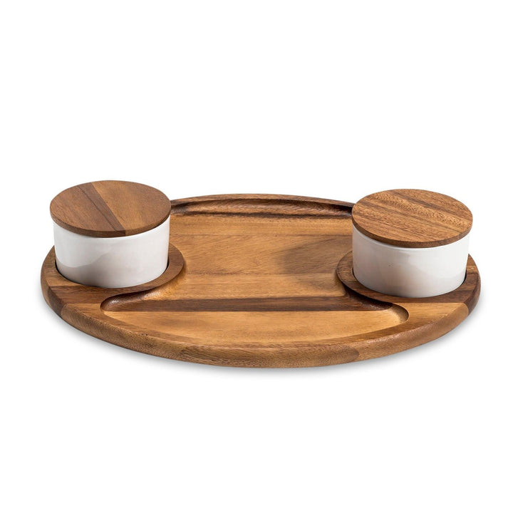 Charcuterie / Serving Tray w/ 2 Ceramic Bowls w/ Lids — Serving Tray, [material], Kalmar Home