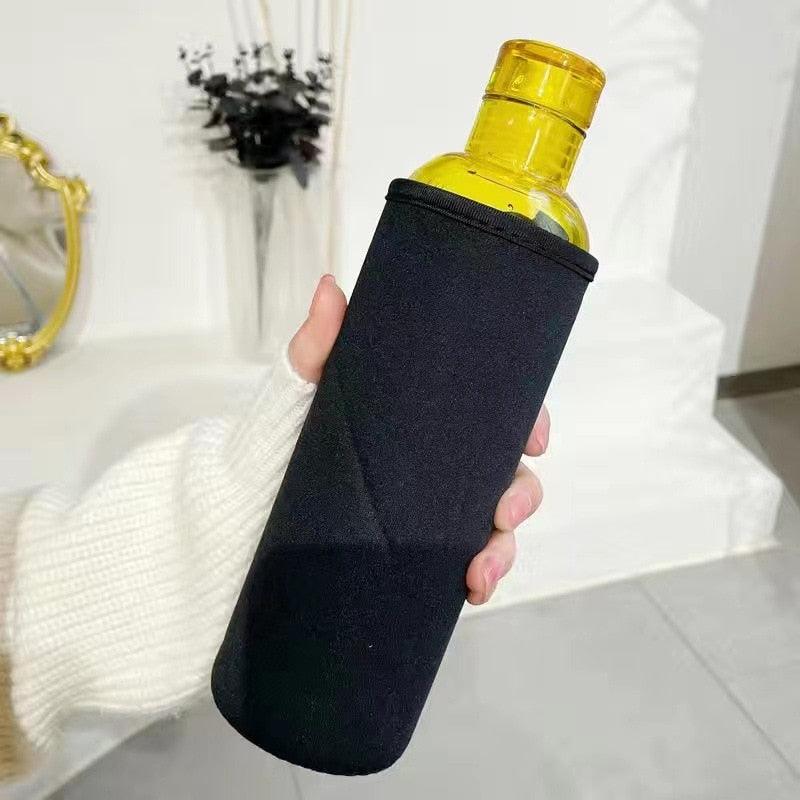 500ml Glass Water Bottle with Time Marker Transparent Milk Cup Outdoor Sports Portable Leakproof Drink Bottle with Cup Sets Water Bottle Leak-proof Time Scale Print Transparent High  Bottle for Office Water Bottle