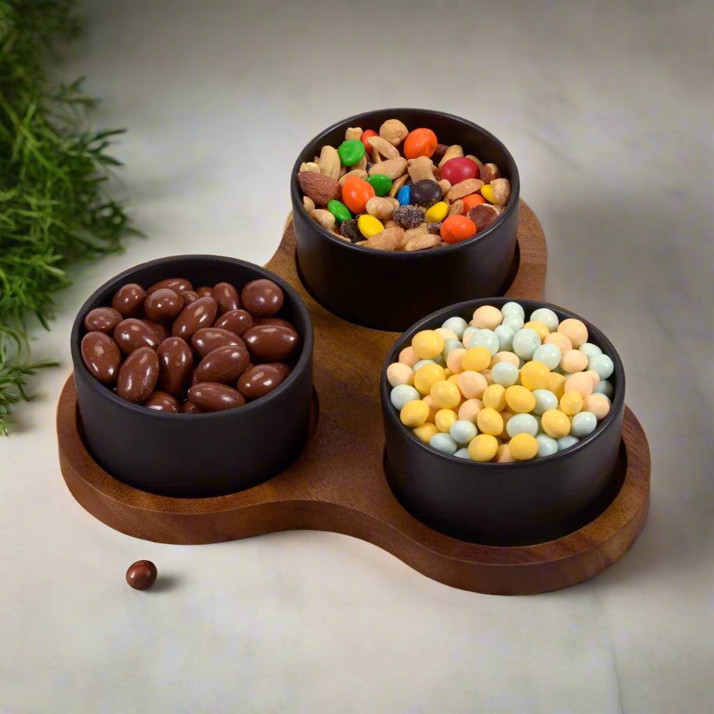 Triangular Serving Set with 3 Ceramic Dishes — Serving Tray, [material], Kalmar Home
