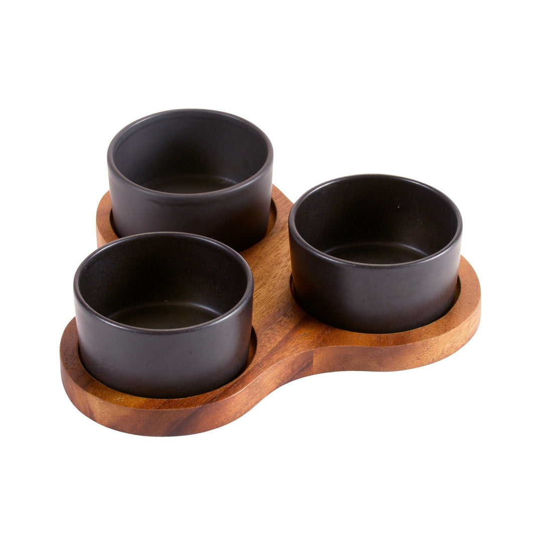 Triangular Serving Set with 3 Ceramic Dishes — Serving Tray, [material], Kalmar Home