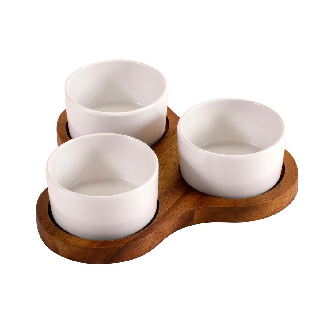 Triangular Serving Set with 3 Ceramic Dishes — Serving Tray, [material], Kalmar Home