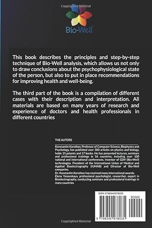 Bio-Well analysis book back cover with text, author names, and barcode