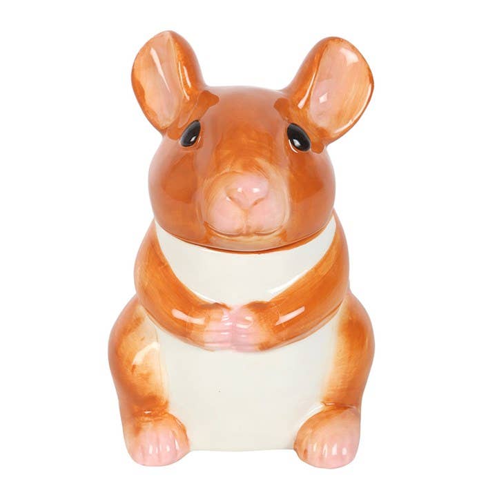 Mouse-shaped ceramic wax warmer, orange body with white band and black eyes