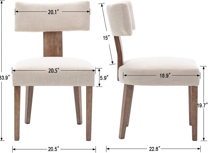 Beige Upholstered Linen Dining Armchairs Wood Legs