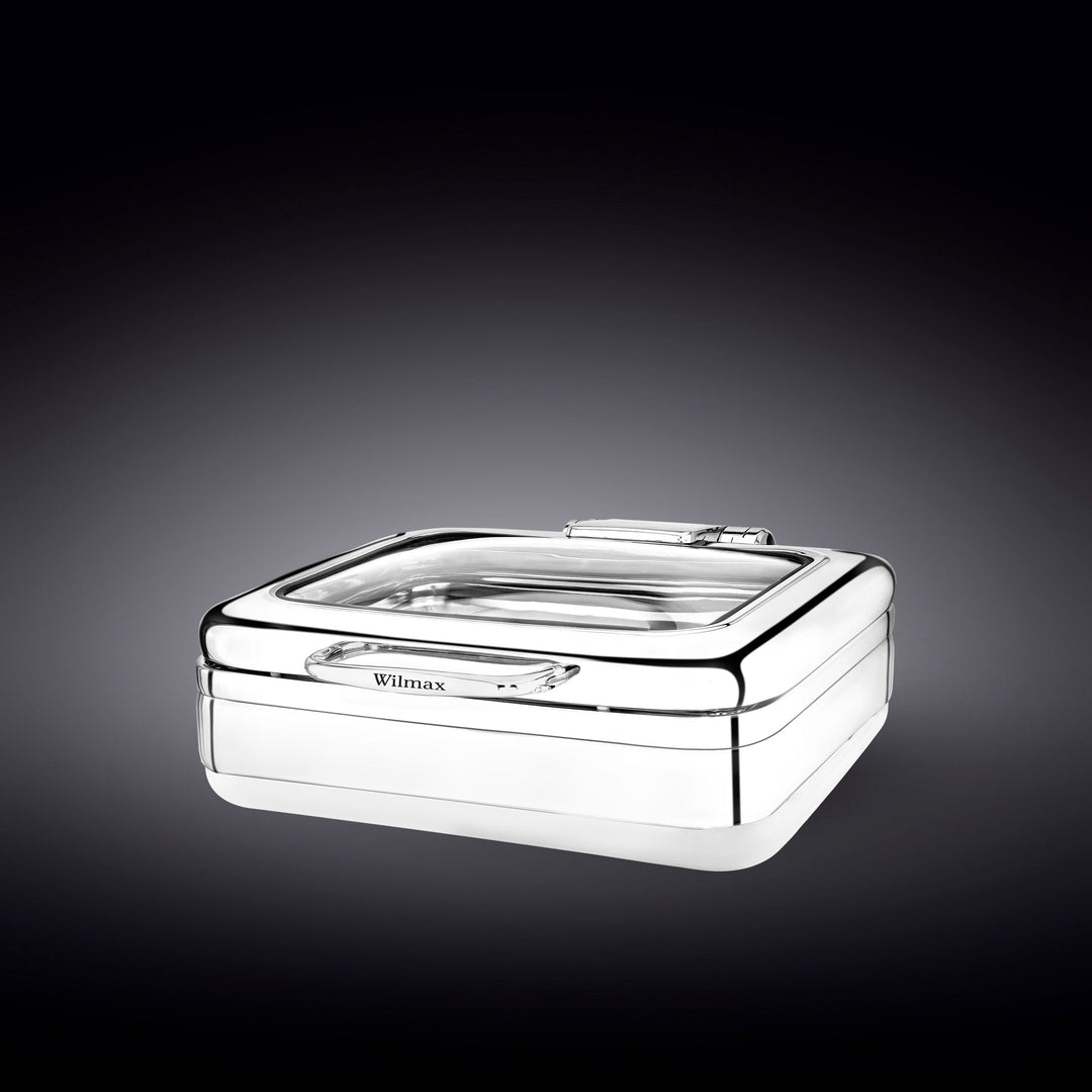 Square stainless chafing dish with clear glass lid