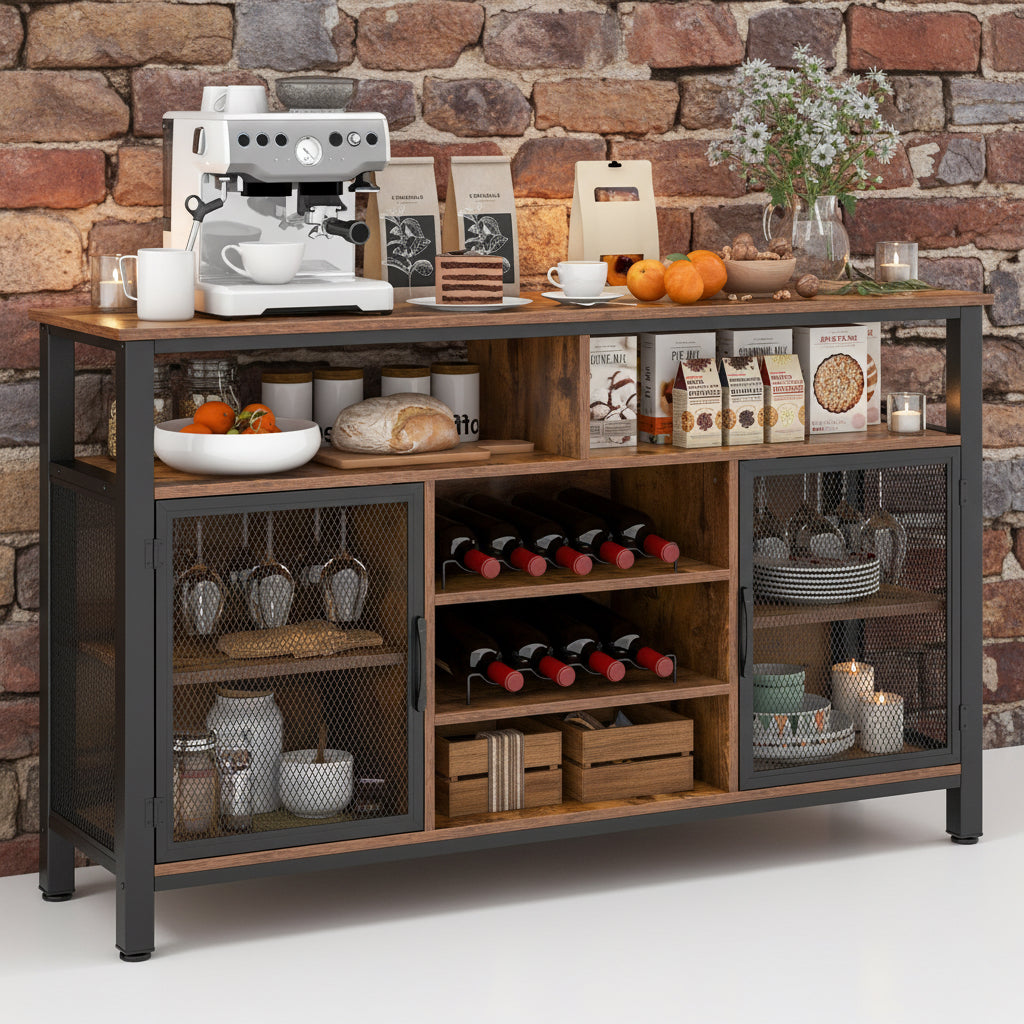 55-Inch Buffet Sideboard with 8-Bottle Wine Racks and Wine Glass Holders