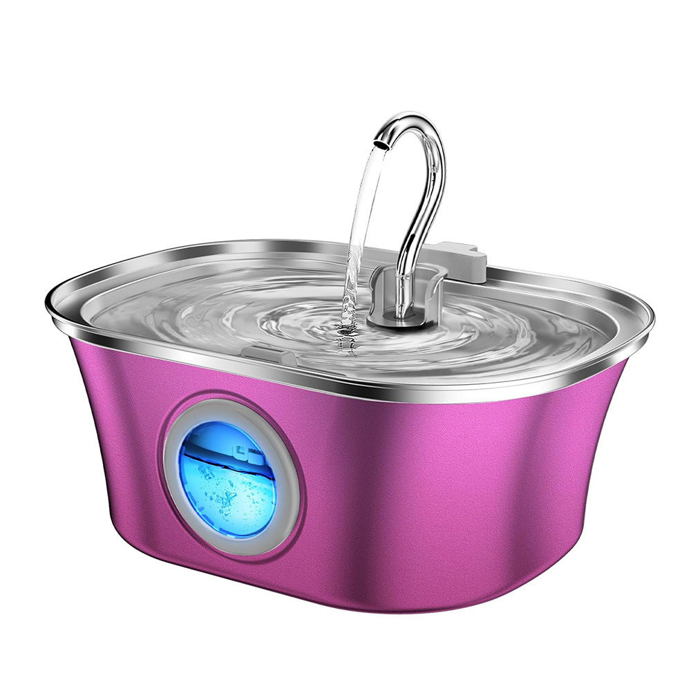 Purple pet water dispenser base with curved faucet and blue-lit indicator window