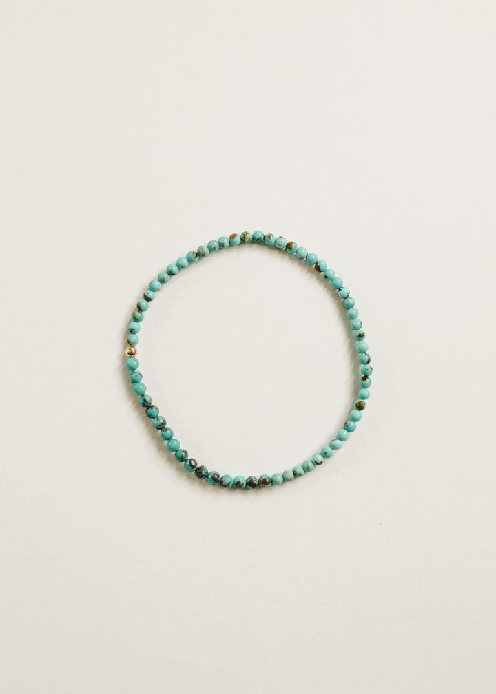 Natural turquoise beaded adult anklet with gold-tone clasp