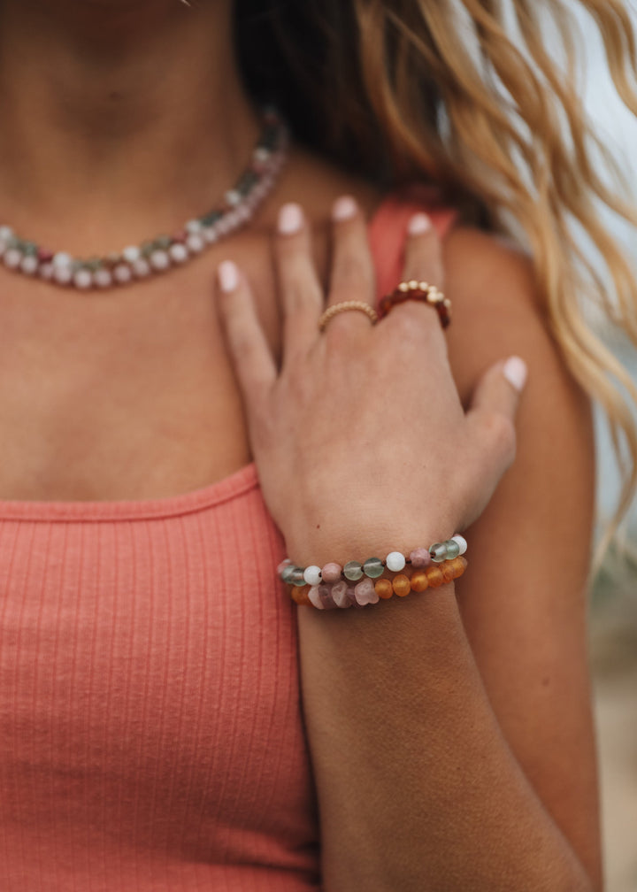 Pure Gemstone + Natural Rose Quartz || Beaded Necklace