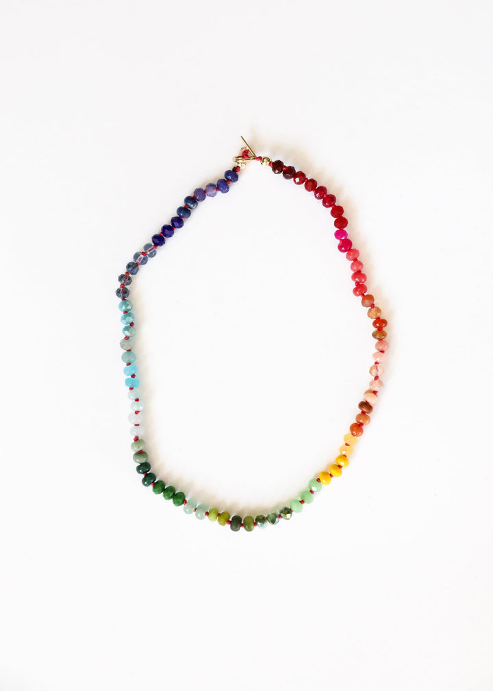 Rainbow gemstone bead necklace with 14k gold-filled toggle clasp
