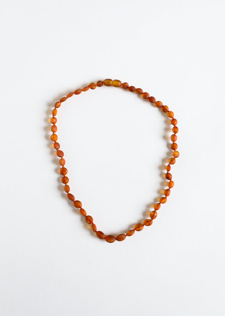 Cognac amber bead necklace with faceted oval beads, classic beaded strand