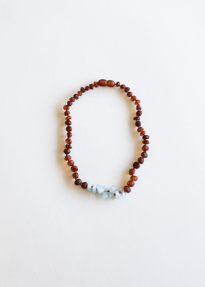 Raw Cognac Baltic Amber + Aquamarine || Necklace