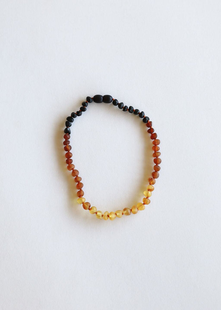 Ombre amber bead necklace with dark-to-burnt orange raw-looking beads