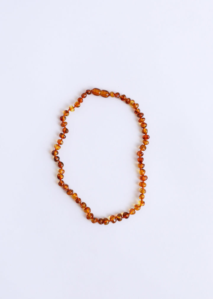 Cognac amber beaded necklace, continuous round bead strand