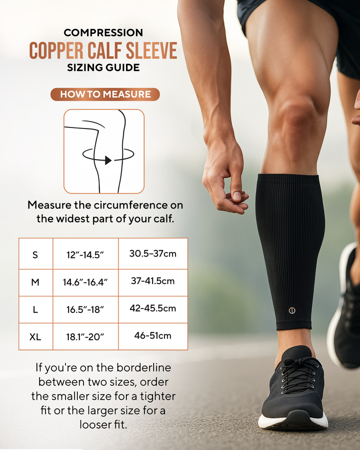 Black compression calf sleeve with ribbed fabric and small logo patch