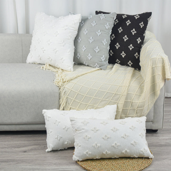 12''x20'' tufted floral lumbar support 100% cotton throw pillow | 7 colors textured daisy stitch design | boho chic lumbar & accent pillow | insert included
