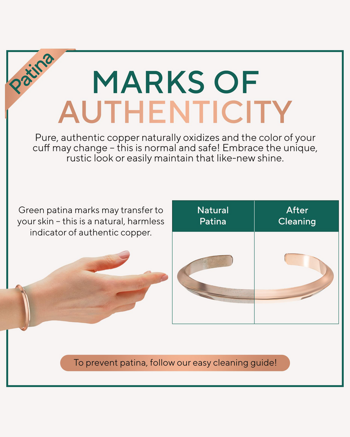 Copper cuff bracelet with curved shape and natural patina look