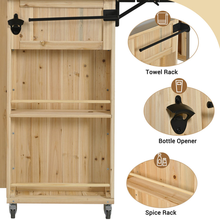 Fir Wood Kitchen Island with Stainless Steel Top