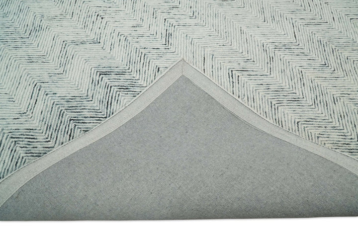 Modern Style Hand Tufted Blue and Ivory Area Rug