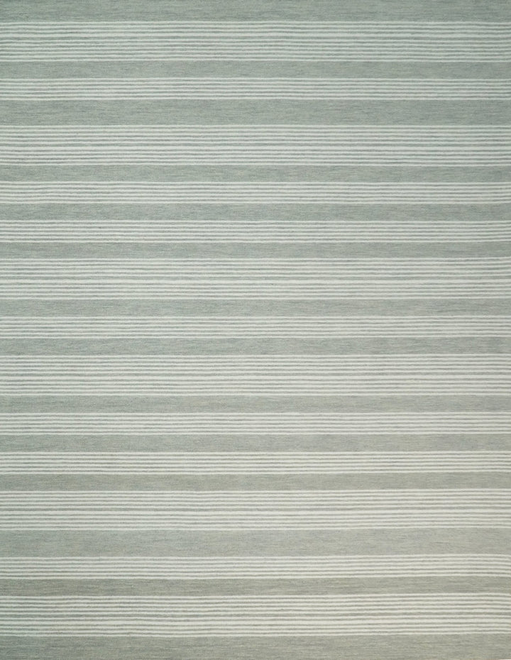 Modern Stripes Pattern Grey and Ivory Hand Tufted Wool Area Rug