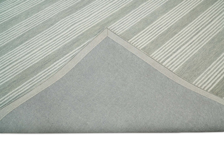 Modern Stripes Pattern Grey and Ivory Hand Tufted Wool Area Rug