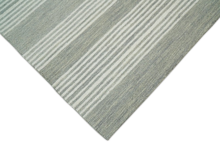 Modern Stripes Pattern Grey and Ivory Hand Tufted Wool Area Rug