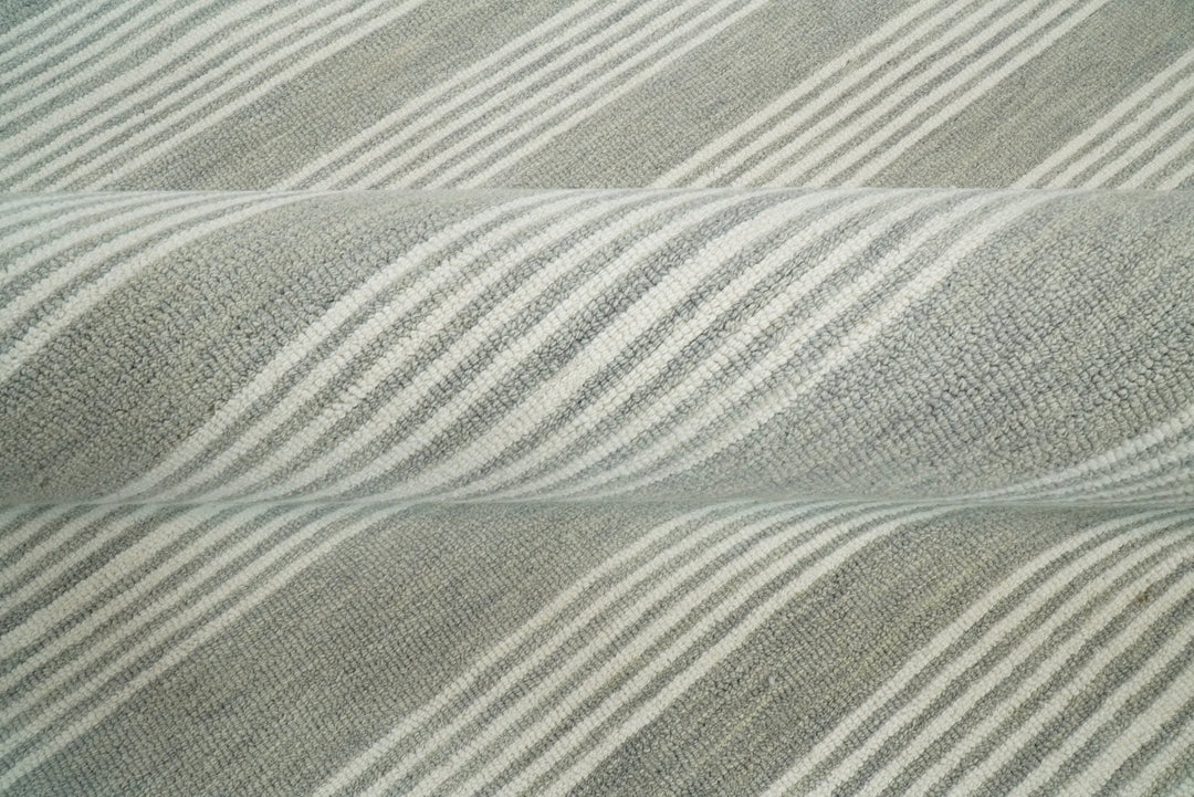 Modern Stripes Pattern Grey and Ivory Hand Tufted Wool Area Rug