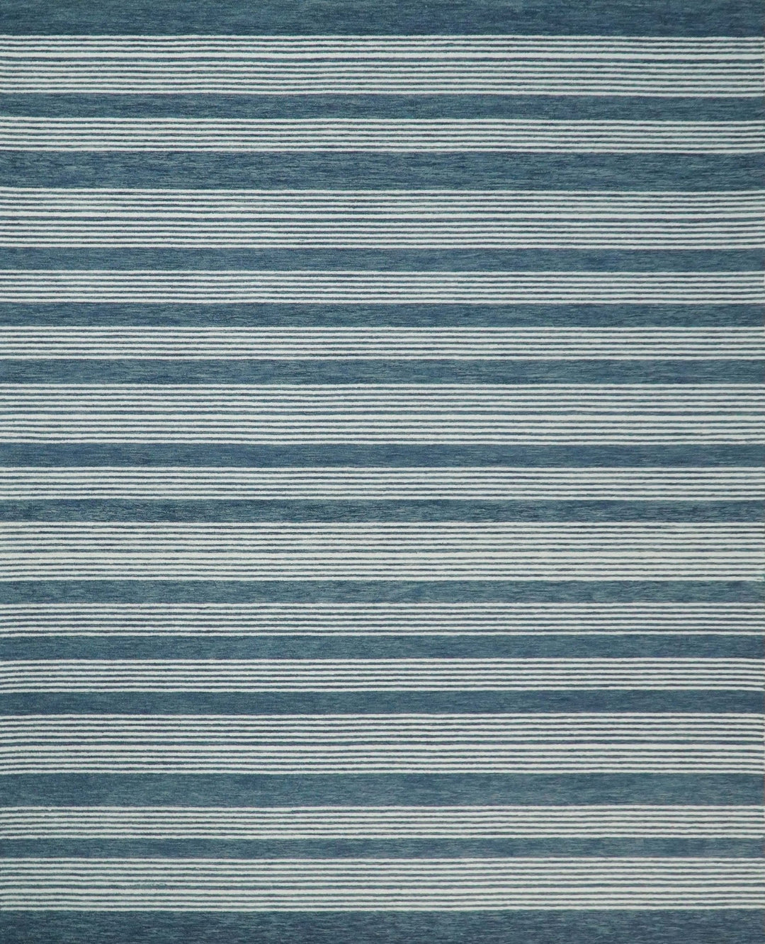 Blue Modern Stripes Pattern Hand Tufted Wool Area Rug
