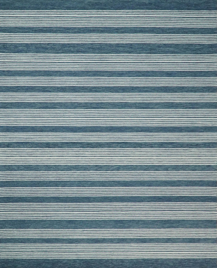 Blue Modern Stripes Pattern Hand Tufted Wool Area Rug