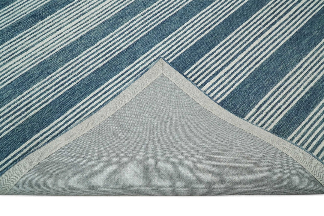 Blue Modern Stripes Pattern Hand Tufted Wool Area Rug
