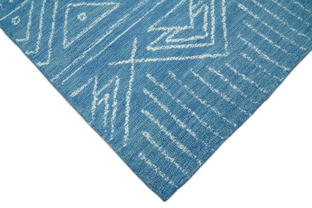 Blue Modern Contemporary Hand Tufted Wool Area Rug