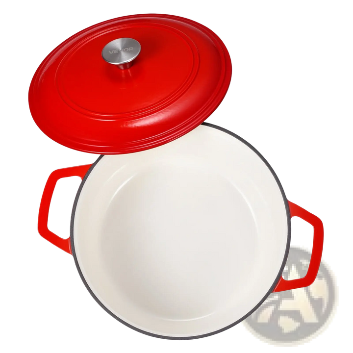 Enameled Cast Iron Dutch Oven Heavy-Duty Cookware With Lid Handles 6 Qt Red