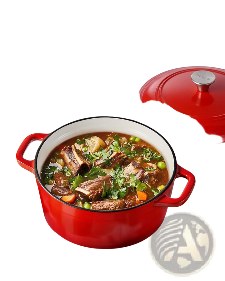 Enameled Cast Iron Dutch Oven Heavy-Duty Cookware With Lid Handles 6 Qt Red
