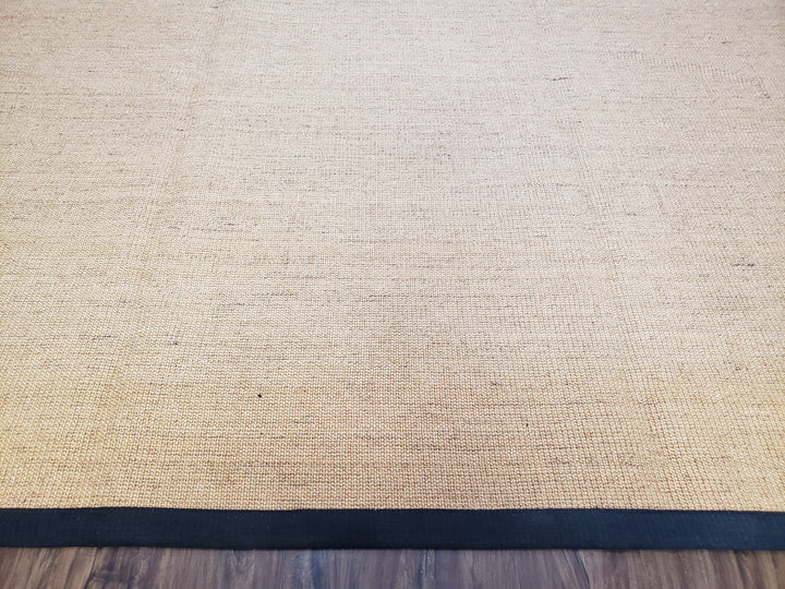 Jute Rug 8x10, Natural Jute Fiber Area Rug, Natural Sisal Area Rug with Black Border, 8x10 Carpet, Solid Jute Rug 8 x 10, Farmhouse Rug